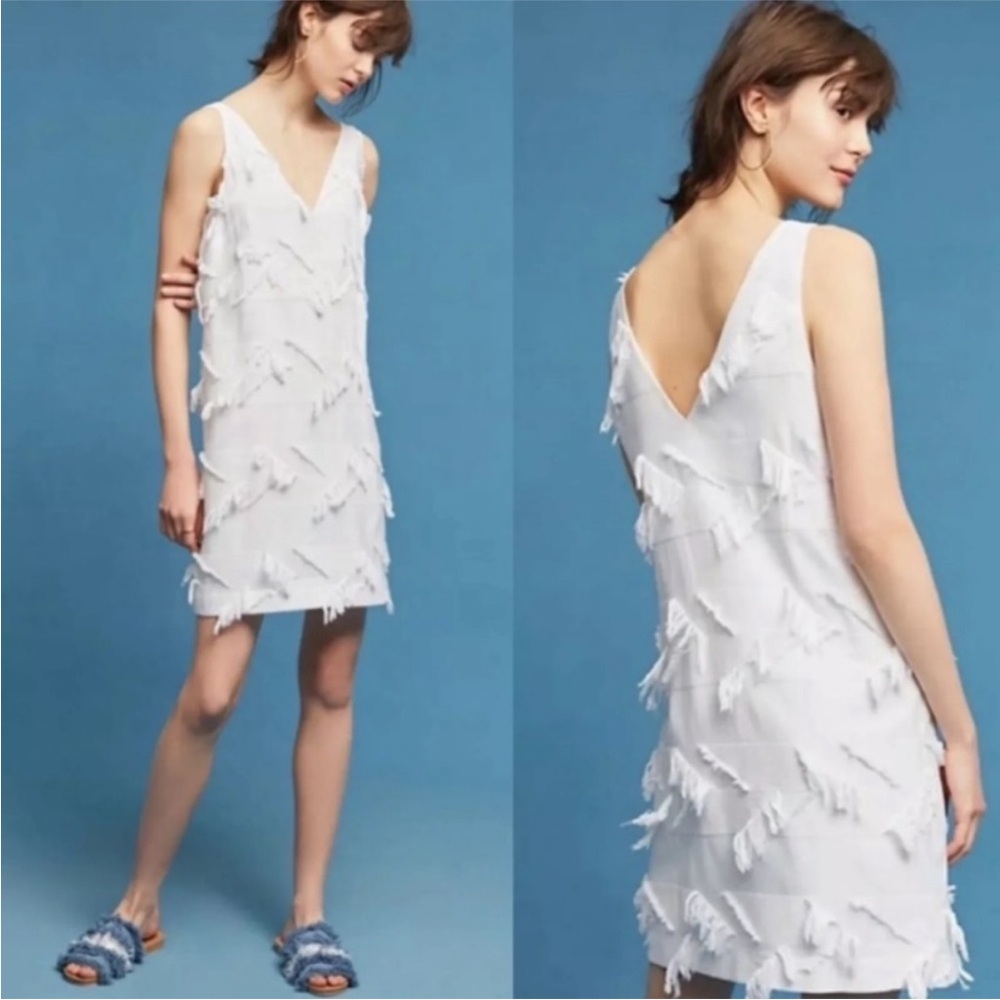 Anthropologie Maeve white fringe western shift dress 8 $98